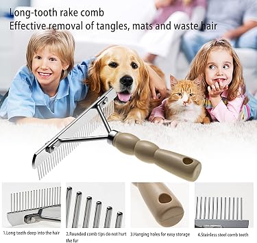 Köpekler için Astar Tırmığı, Bakım Fırçası Seti, Uzun Diş Astarı Köpek Tırmığı + Pire Tarağı, Deshedding Aracı Güzellik Çelik Tarağı Golden Retriever Husky Alman Çoban Köpeği Uzun Tüylü Kedi