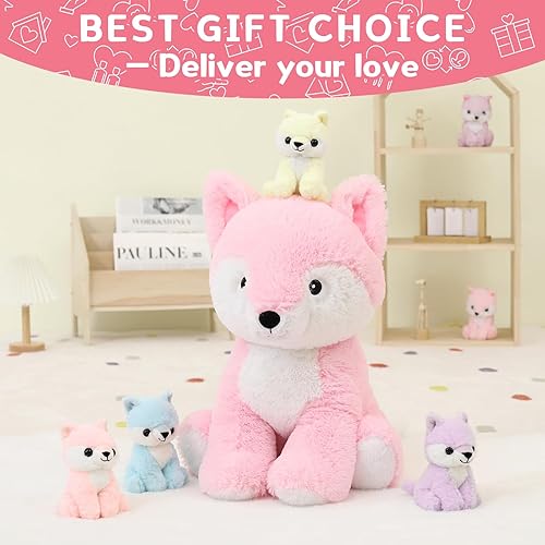 Vista 68 de MorisMos Juego de 7 animales de peluche de dragón verde, juguete de peluche de 21 pulgadas con 4 dragones bebé y 2 huevos en el interior, juguete