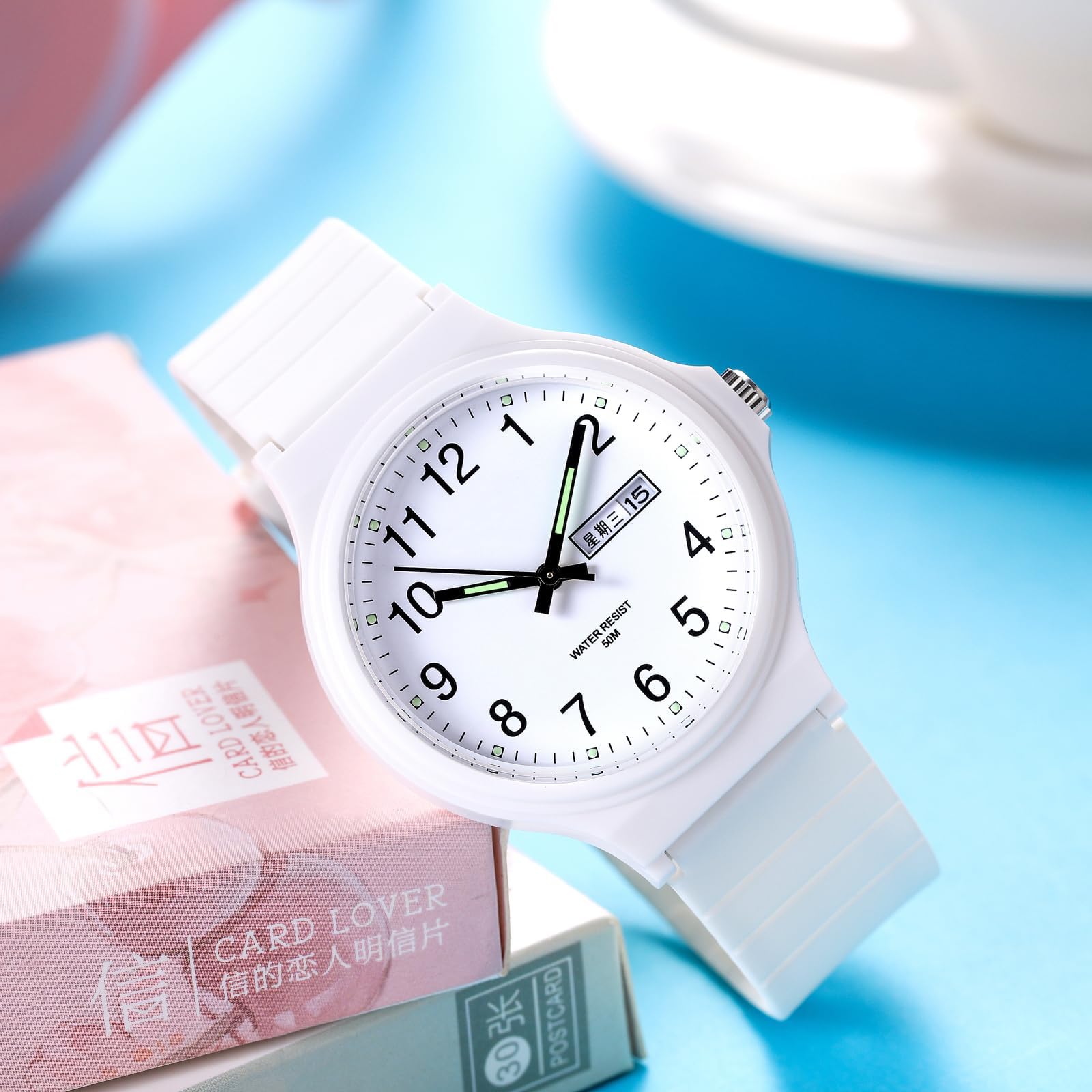 Waterproof Watches for Women White Ladies Female Easy to Read with Second Calendar Day Date Hand Analog Quartz Wrist Watch Luminous Colorful Simple Minimalist Design