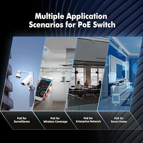 Miniatura 8 de MokerLink Interruptor POE Gigabit para exteriores de 5 puertos, con 4 puertos POE+ de 1000 Mbps, 78 W IEEE802.3afat, interruptor sin ventilador Plug