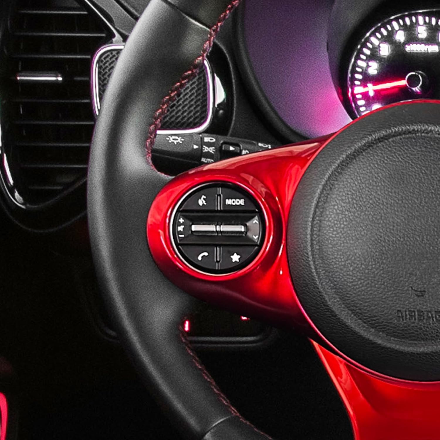 ABS Car Steering Wheel Frame Cover Steering Wheel Button Panel Frame Compatible with Kia Soul GT 2020-2025 Accessories (Glossy Red Style)