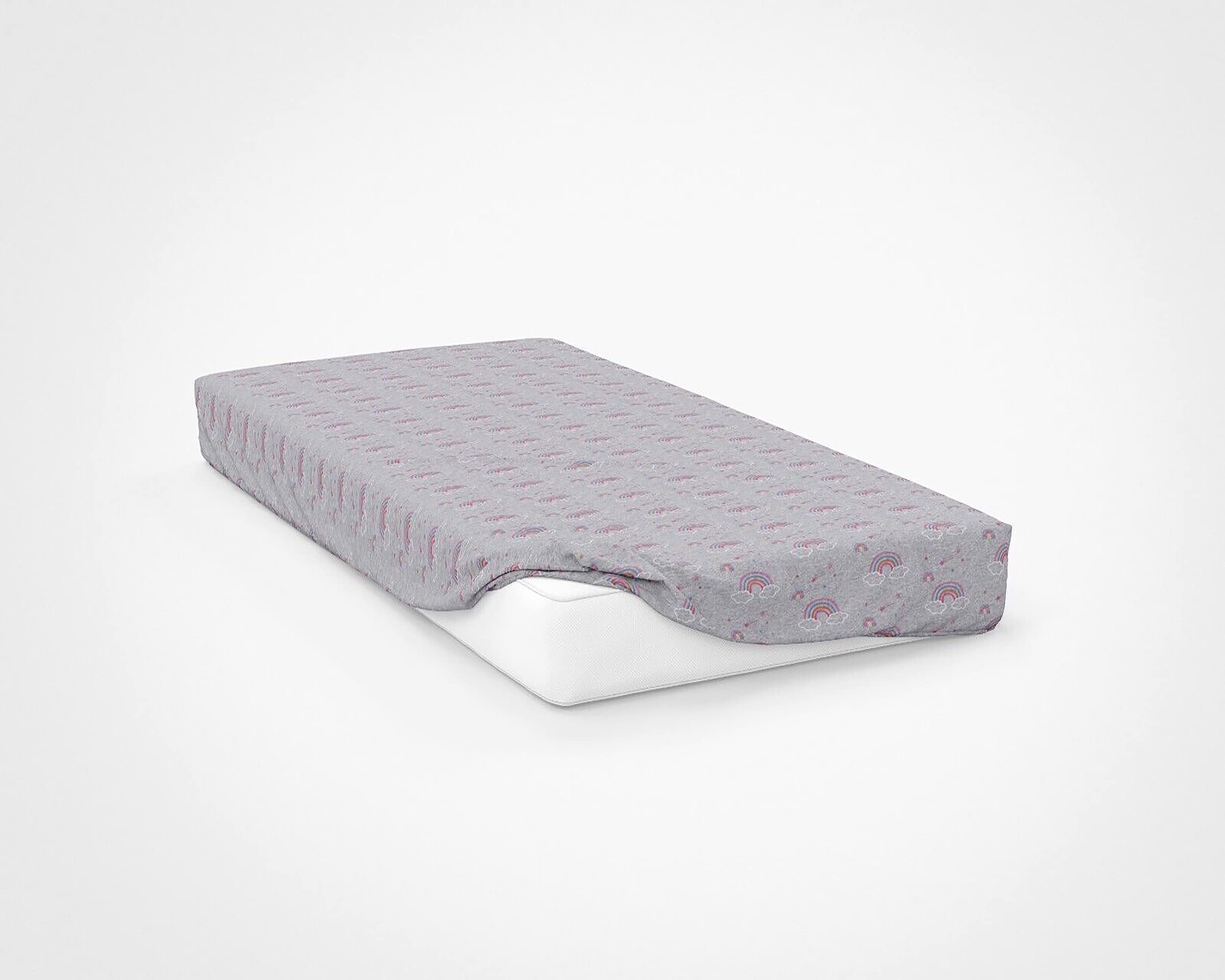 NightComfort 100% Jersey Cotton Knitted Cot Bed Fitted Sheet Mattress Cover, Rainbow, 140xm x 70cm (Cot Bed Size)