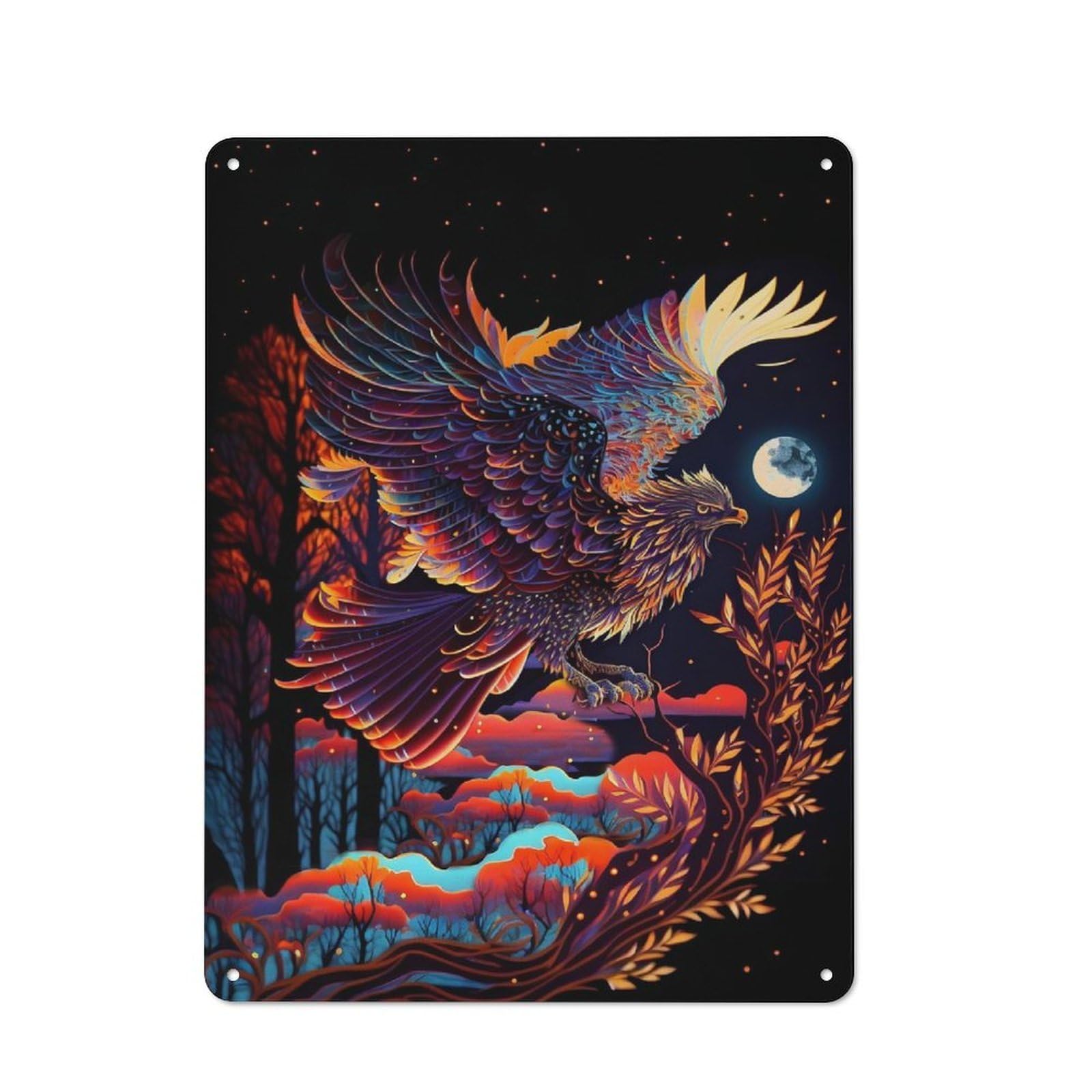 Junmoney Eagles Fliying Night Rustic Tin Wall Plaque 40X30cm For Bar Or Restaurant, For Vintage Wall Decor Fans, For Garage And Workshop Walls