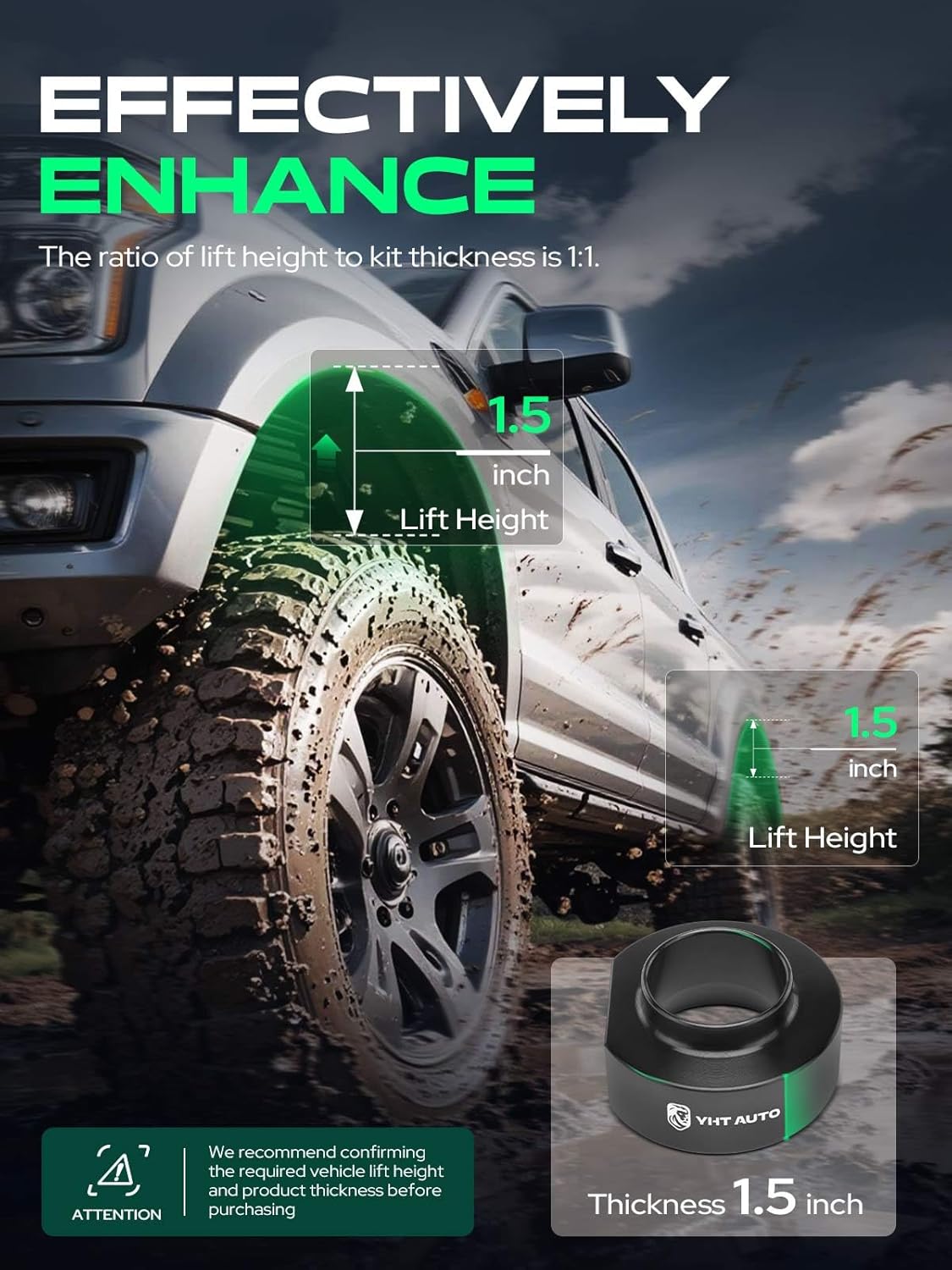 YHTAUTO 1.5 Inch Front or Rear Leveling Kit Fit Jeep ZJ TJ XJ Grand Cherokee 93-98, Wrangler 97-06, Cherokee 84-01 |4WD/RWD| Spacers Raise the Front or Rear By 1.5 Inch | 2PCS Suspension Leveling Kit