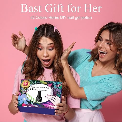 Miniatura 8 de JEWHITENY Kit de 45 uñas de gel con 42 colores verde, azul, rojo y rosa, colección de regalos para mujeres