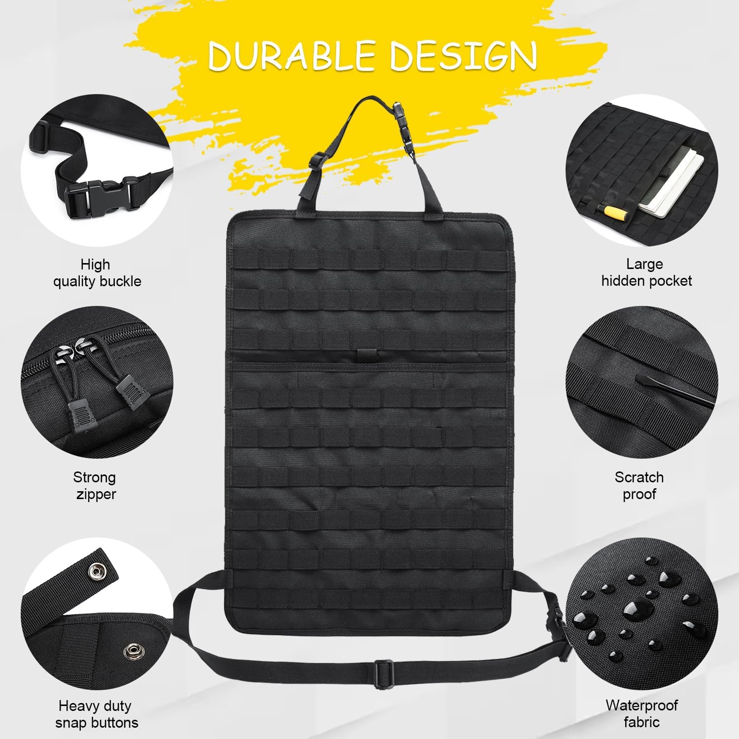 Tactical Car Seat Back Organizer, 2025 Upgrade Tactical Vehicle Panel Organizer with 5 Detachable Molle Pouch for Car Truck Ford Jeep Vehicle