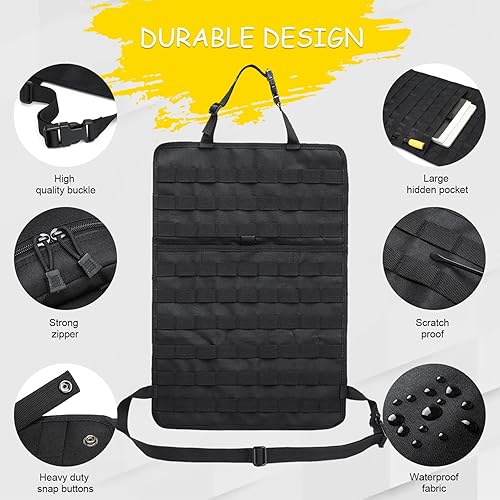 Miniatura 5 de Organizador táctico para respaldo de asiento de automóvil, organizador táctico de panel de vehículo con 5 bolsas Molle desmontables para automóvil,