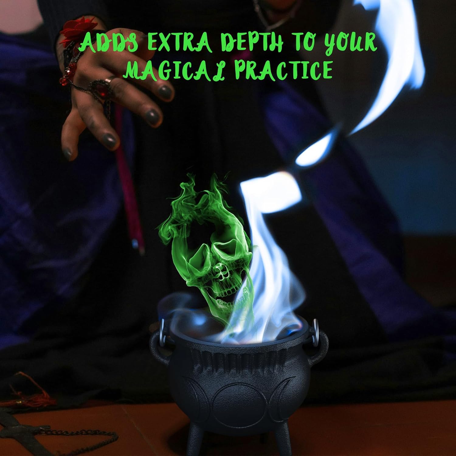 Triple Moon Cast Iron Cauldron with Handle -Mini Cast Iron Cauldron for Cooking, Pre-Seasoned, Candle Holder Rituals & Decoration, Ideal for Incense Burning, Smudging