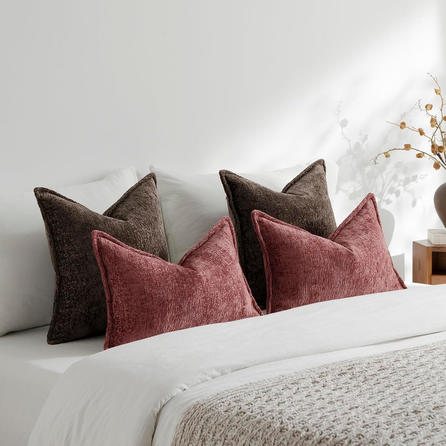 Pack of 2 Chocolate Brown Decorative Throw Pillow Covers 20x20 Cozy Soft Chenille Accent Vintage Square Couch Pillow Covers for Home Decor Bed Sofa Living Room - Image 5