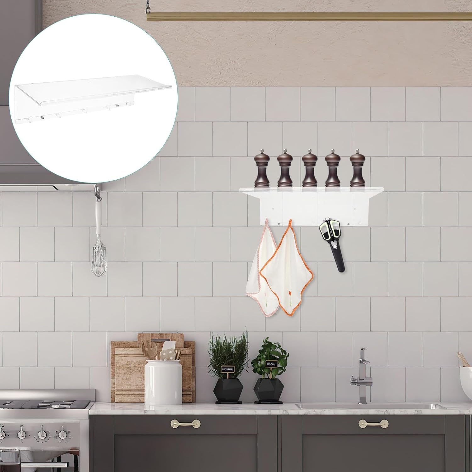 Acrylic Floating Wall Shelves 2pcs Narrow Small Storage Shelf for Bedroom Living Room Kitchen Bathroom Display and Organization