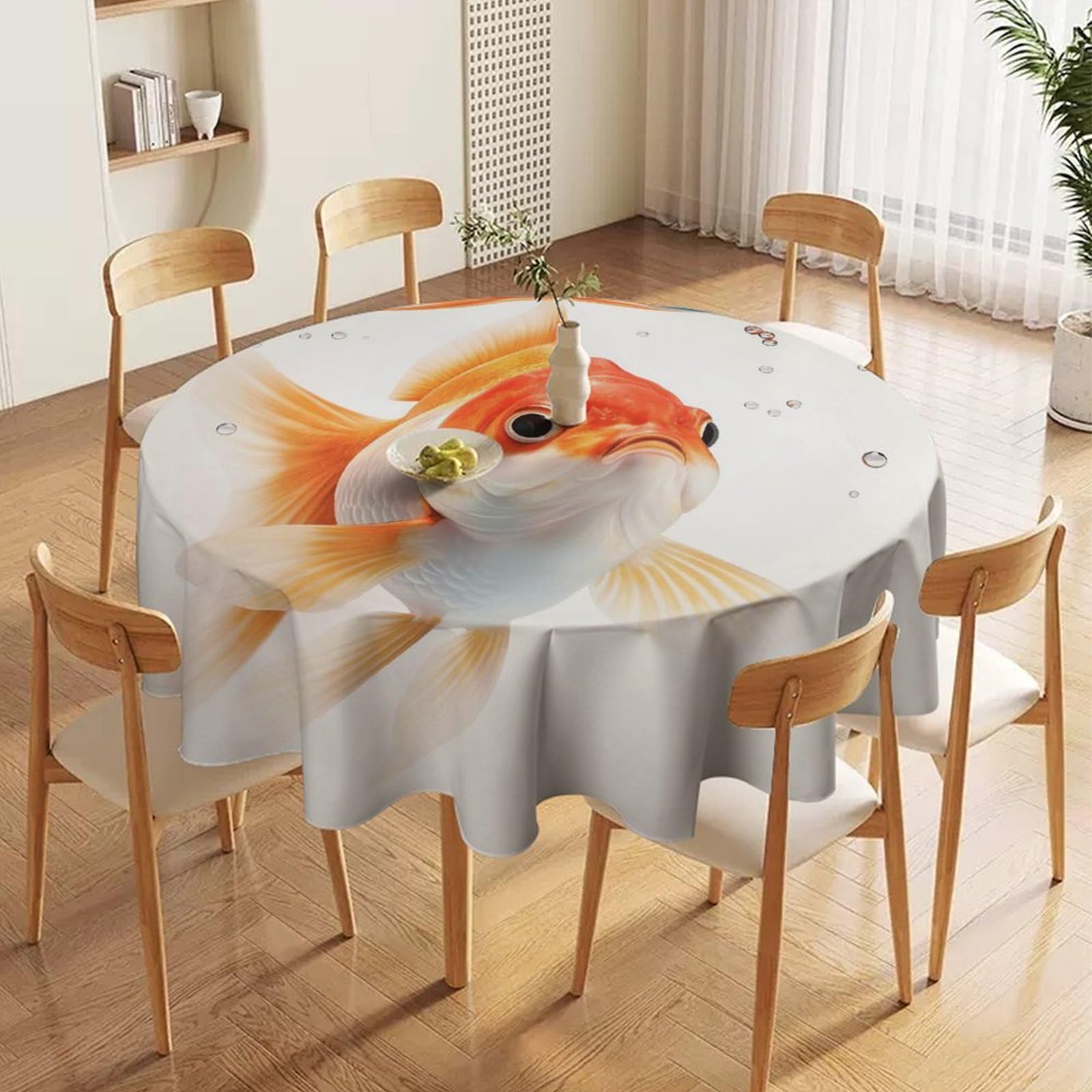 ORDOBO 3D Print Round Tablecloth - Goldfish Pattern Waterproof Dust-Proof 3D Print Table Cover For Dinner Kitchen Garden Fashion Home Countertop Decoration 127X127Cm