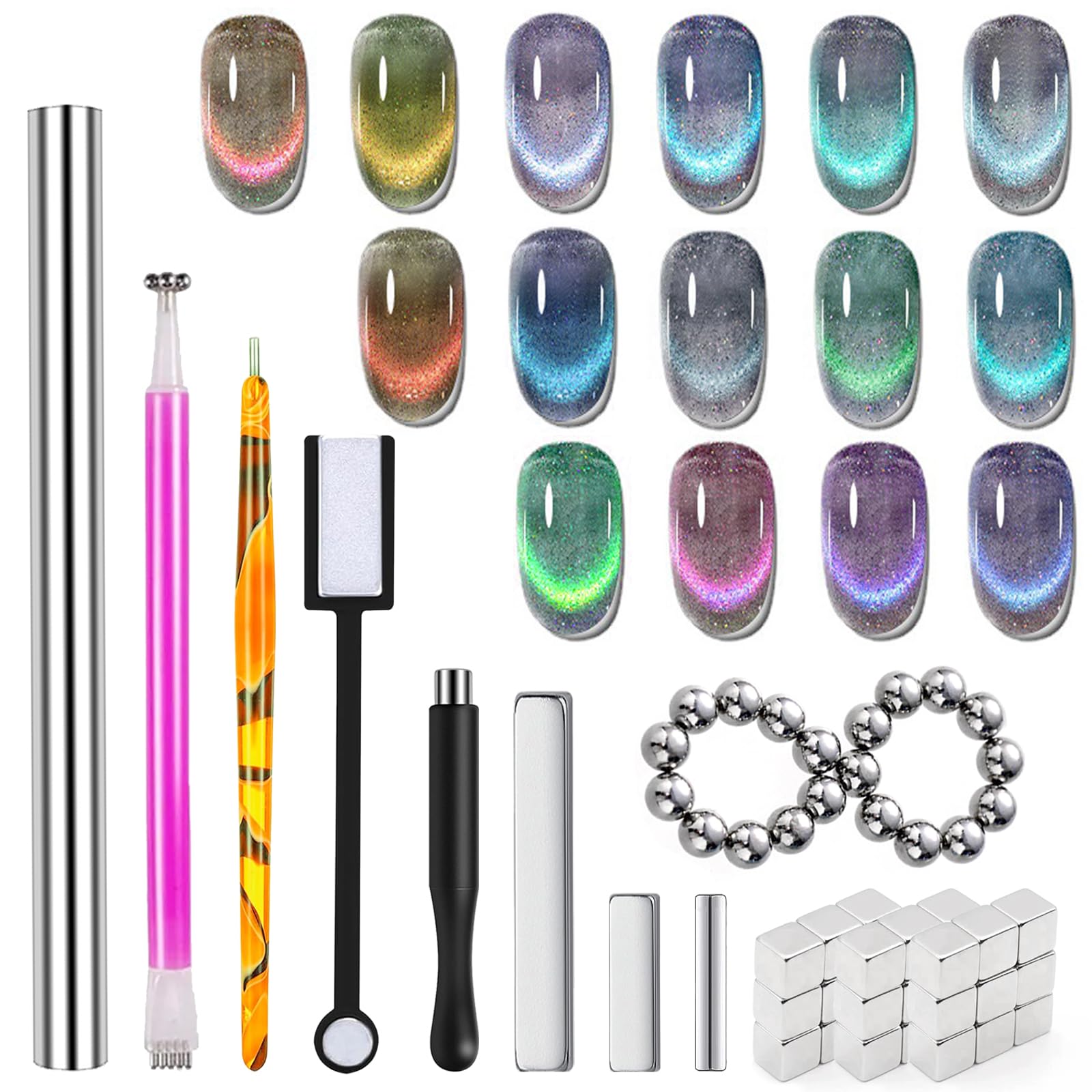 55pcs Cat Eye Magnet for Nails, Cat Eye Gel Nail Polish Magnet Kit, Strong Magnetic Nail Polish Tools, Cat Eye Nail Art Magnet for Salon & Home DIY Nail Accessories Kit1