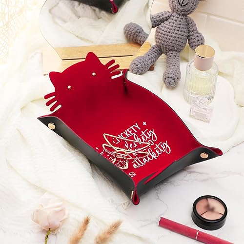 Miniatura 7 de Bandeja de dados de piel sintética para gatos rojos, soporte portátil para dados de gato, organizador de escritorio para gatos, regalo divertido