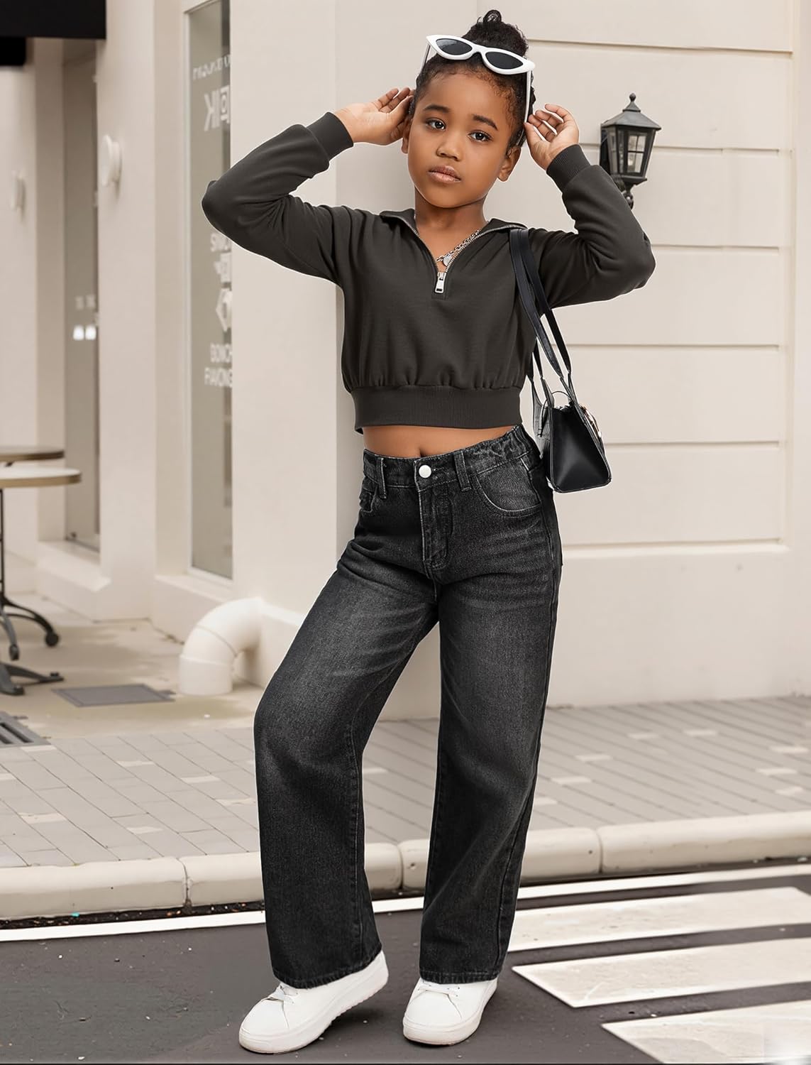 Girls Baggy Jeans Wide Straight Leg High Elastic Waisted Denim Pants Fashion Y2k Boyfriend Skater Streetwear - Image 2