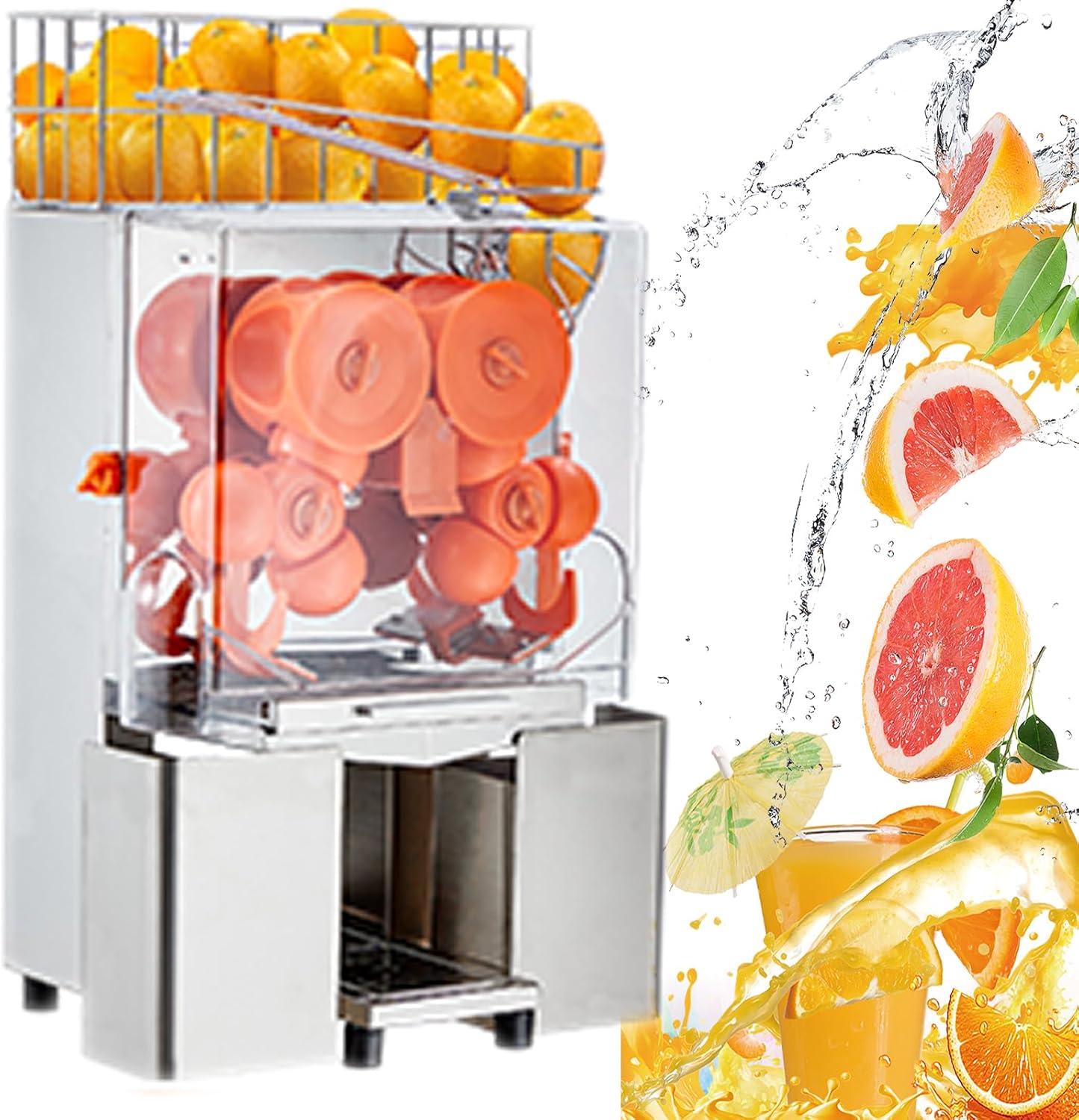 Automatic Commercial Juicer, 110 V 120 W Juicer with Pull-Out Filter Box SUS 304 Tank PP Cover and Two Peel Collecting Buckets, for multi Fruit, Stainless Steel Centrifugal Extractor