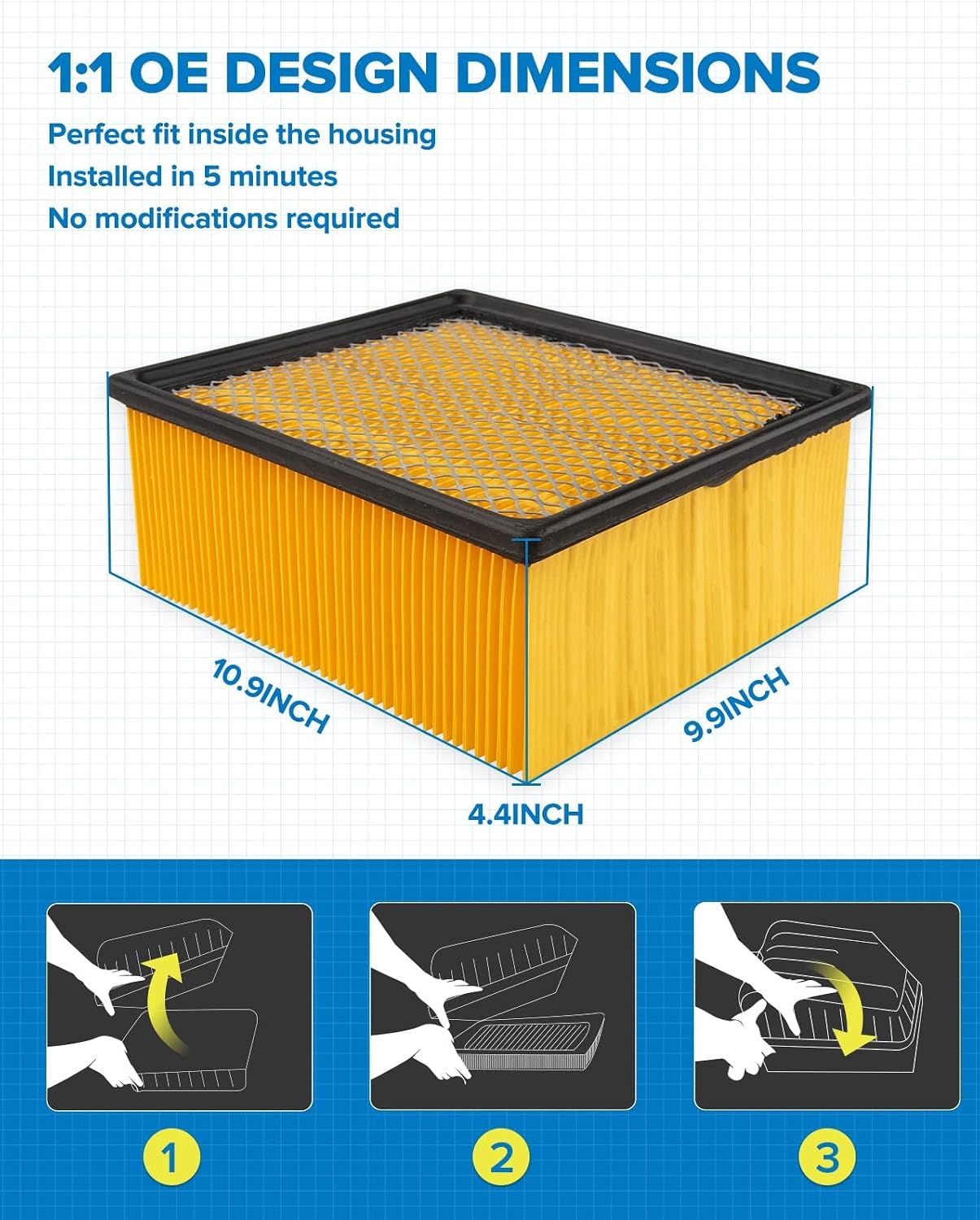 PHILTOP Engine Air Filter, Compatible with CA10261 Ram 2500 3500 4500 5500 2011-2025 & Dodge Ram 2500 3500 2007-2010, Ram 4500 5500, Improve Engine Performance, Flexible Panel