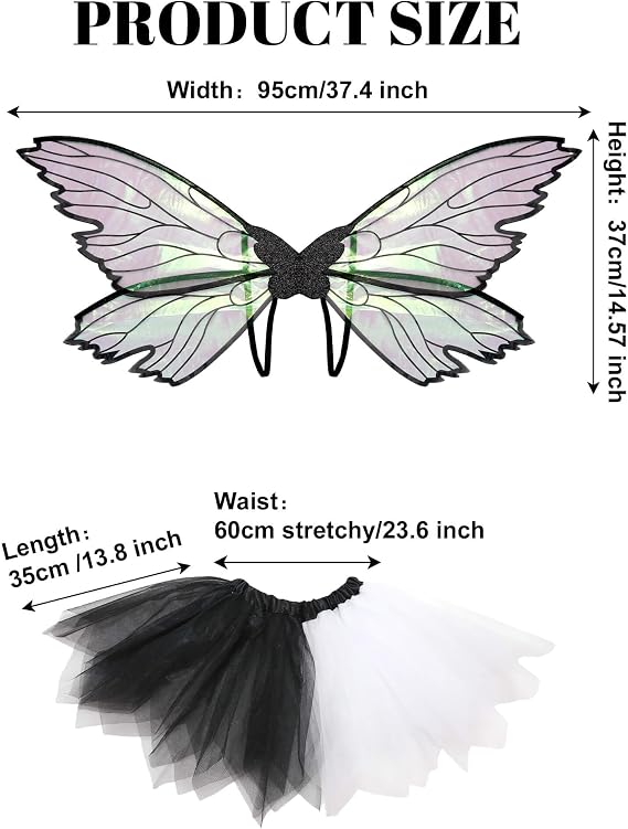 Fairy Wings for Adult Women with Tutu Skirt, Costume Set