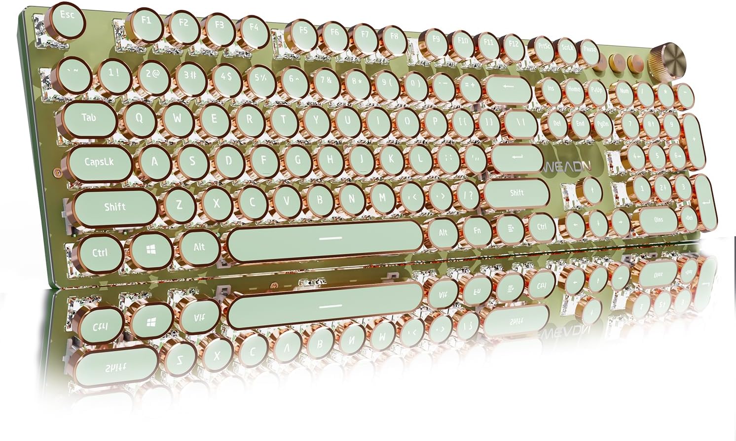 V20 Typewriter Keyboard Wireless, 104 Keys Typewriter Style Mechanical with White Backlit, Media Knob, Pink Switch 2.4G/Bluetooth/USB-C Wired Retro Full Size Keyboard for Windows/Mac/PC-Pink