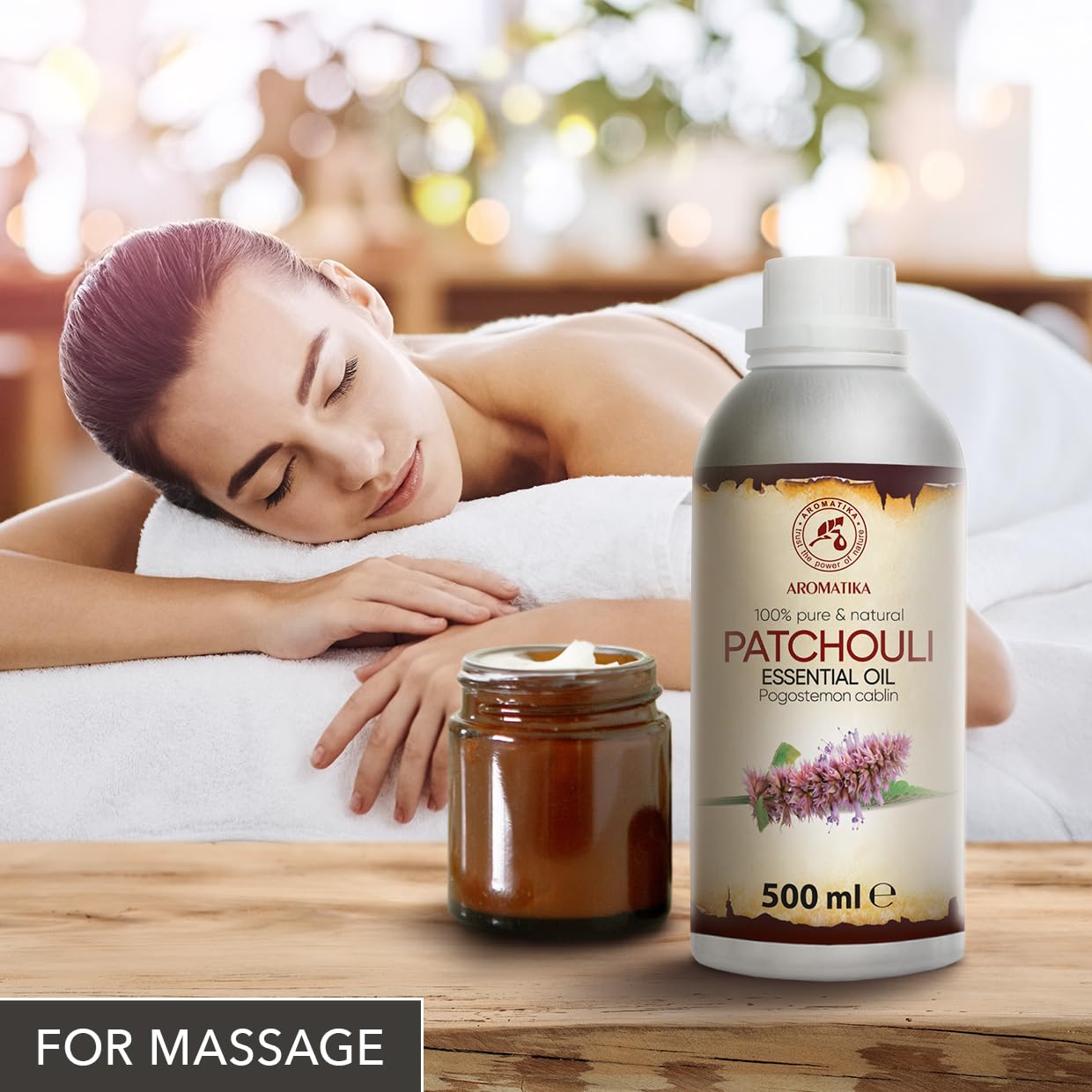 Ätherisches Patchouliöl 500ml - Pogostemon Cablin - Patschuliöl Naturrein - Aromaöl aus der Glasflasche für Aromatherapie in Diffusers und Duftlampen - Patchouli Öl für Duftkerzen und Seifen