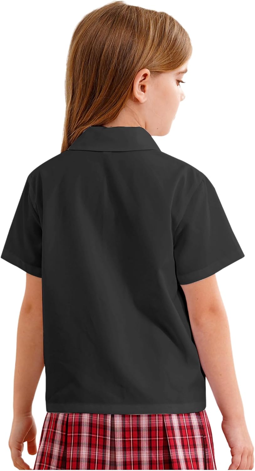 Girls' School Uniform Shirt Short Sleeve Button Down Polos Shirts Summer Casual Tops 6-16 Years