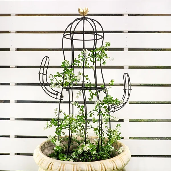 GOOOXIM Cactus Obelisk Trellis - 16.34”x27.95” Unique Metal Design for Climbing Plants, Garden Decorative Support Structure for Potted Tall Vines and Rose Bushes