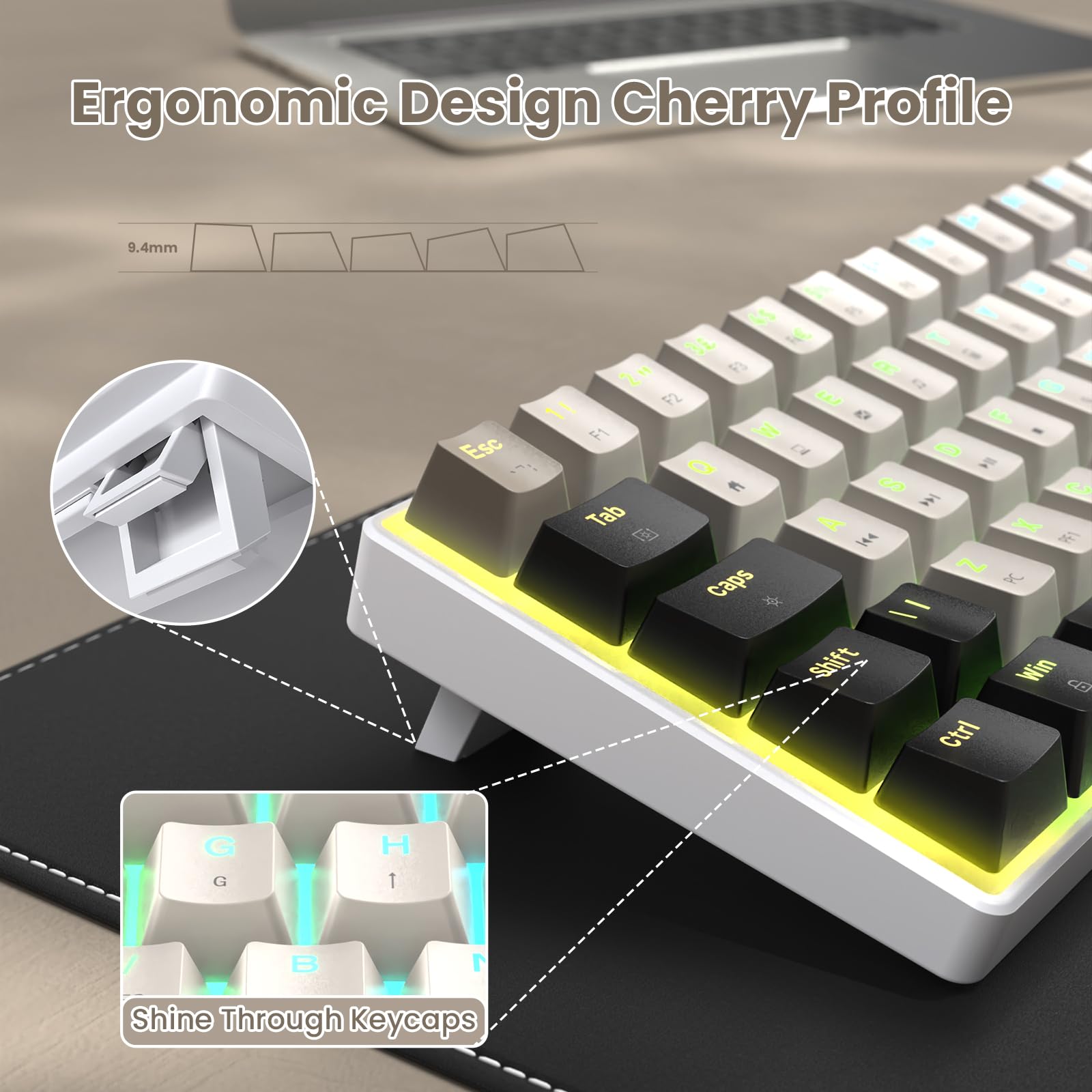MAGIC-REFINER MK21 60% Przewodowe Mechaniczne Klawiatura Do Gier USB-C Układ UK QWERTY, Liniowe Czerwone Przełączniki, Hot Swappable, Ultra-Kompaktowe 62 Przyciski, RGB, Przycisk PBT, Starry White