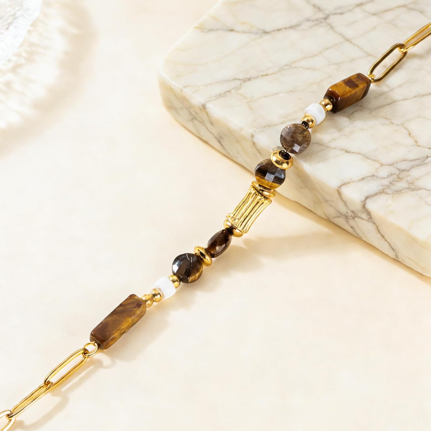Harlermoon Tigers Eye Necklace Gold Brown Stone Pendant Boho Necklace Chunky Adjustable Bohemian Statement Dainty Jewelry for Women - Image 5