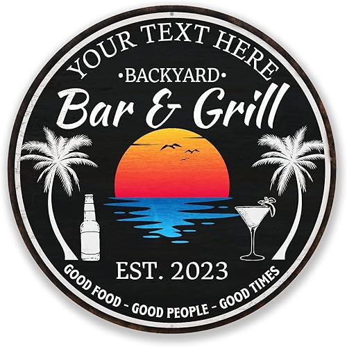 Letrero personalizado para bar y parrilla en el patio trasero, letrero de bar, decoración de pared, letrero tropical, arte de pared de playa, placa