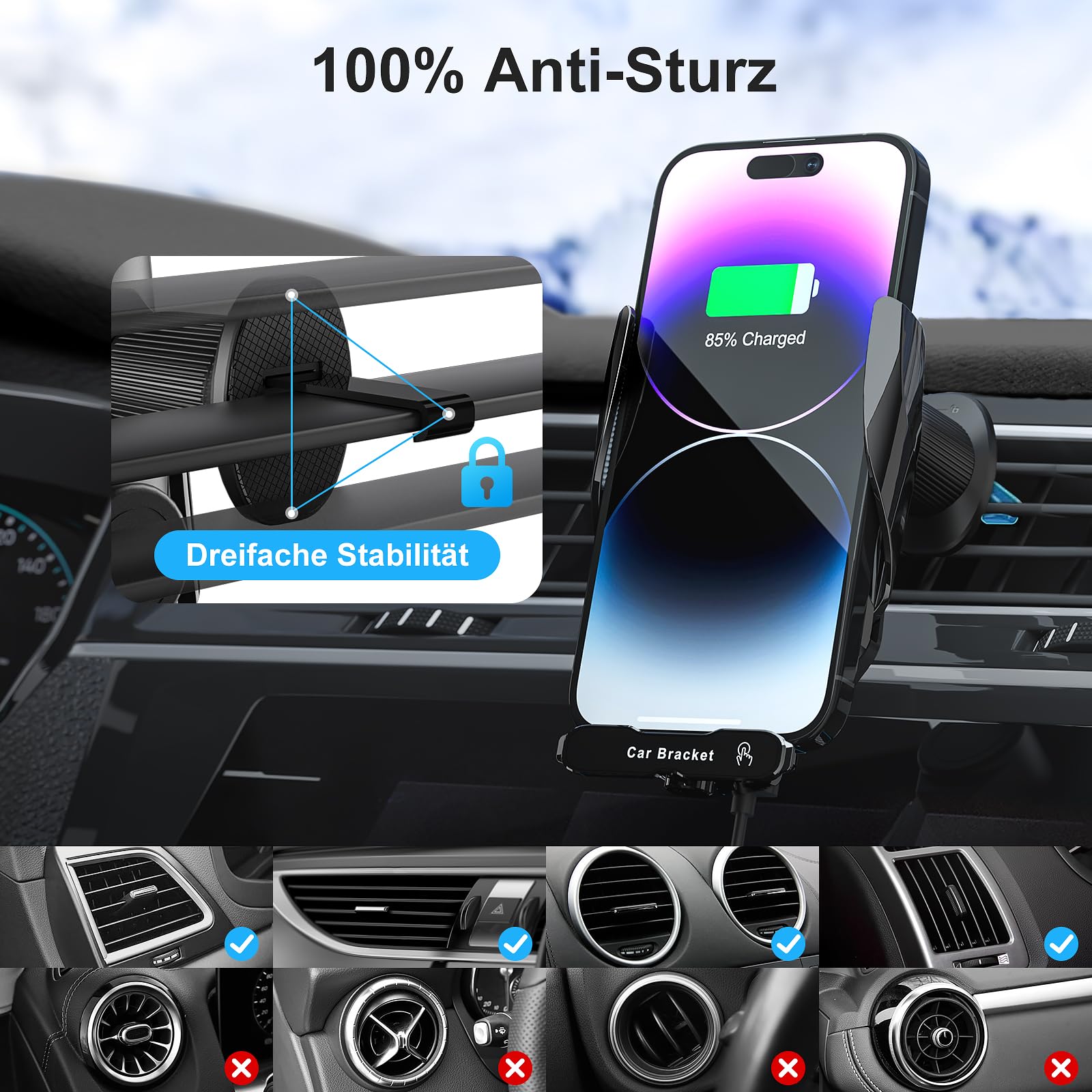 Handyhalterung Auto mit Ladefunktion, 15W Qi Induktive Ladegerät Auto Automatische Klemmung, Autohalterung Induktives Laden Schnellladung für iPhone Samsung LG Xiaomi OnePlus