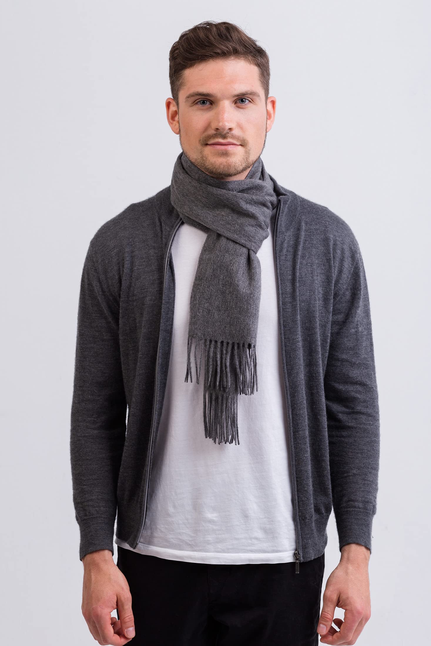 100% Kaschmir Paschmina Schal Uni mit Fransen für Damen und Herren (30cm x 164cm + 8cm x 2 Fransen)