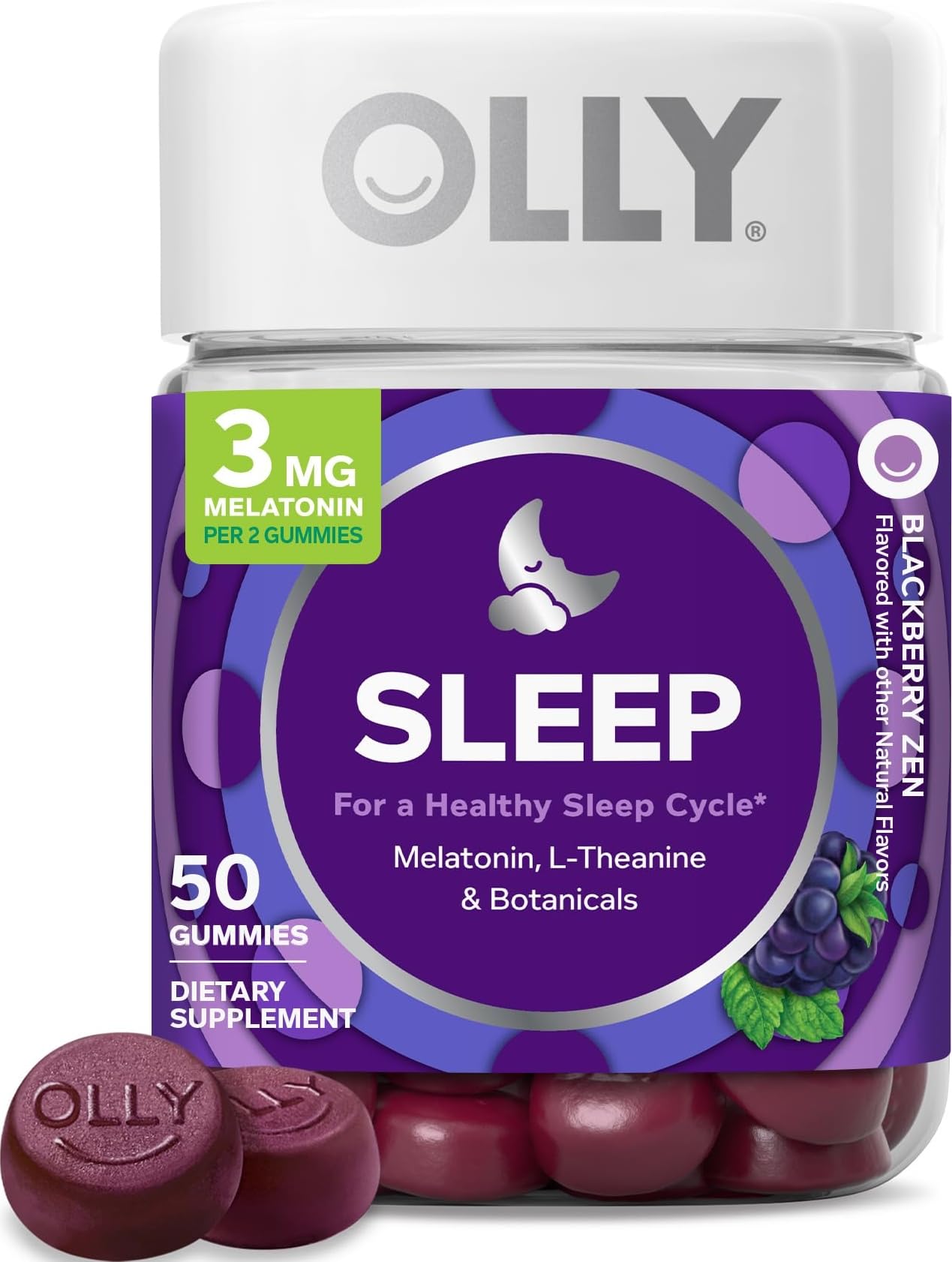 OLLY Sleep Support Gummy Supplement,* 3 mg Melatonin, L-Theanine - 50 Count | Sleep Support, 3mg Melatonin, L-Theanine & Botanical Extracts, Gluten Free, No Synthetic Colors, No Synthetic Flavors