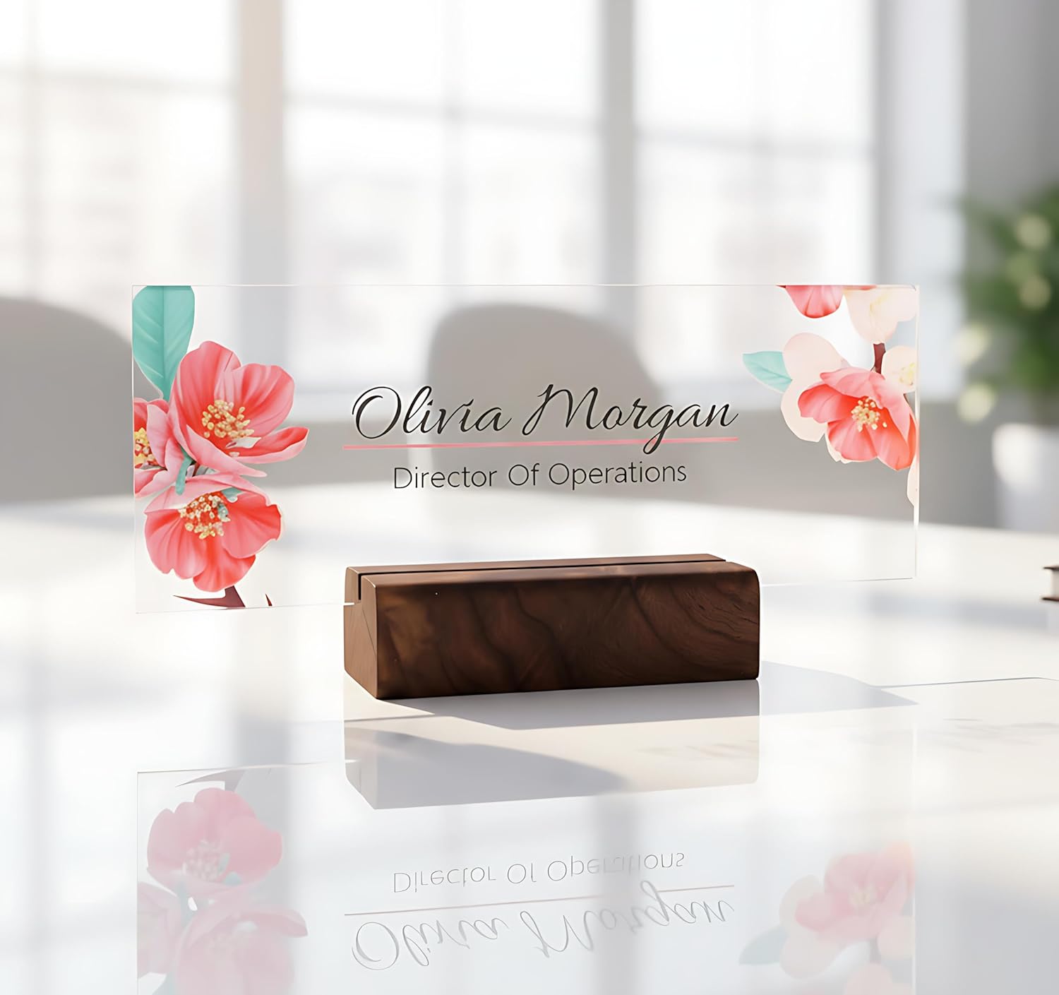 Personalized Desk Name Plate Plaque | Unique Gift | Wood Holder | Office Decor | Teacher Name Plate | Sign | Artswave (Pink Roses)