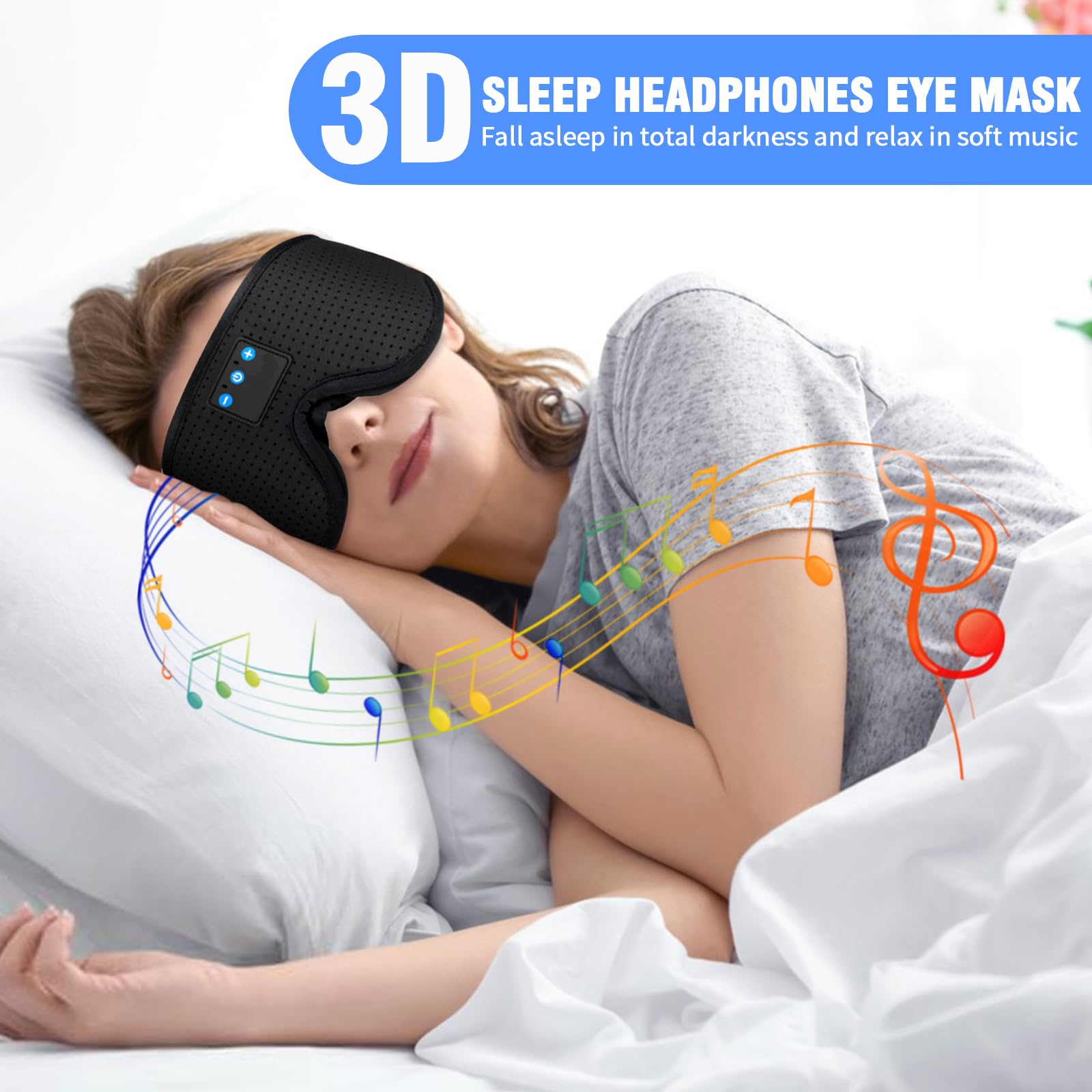 Maschera per dormire con cuffie Bluetooth 5.0, Cuffie per dormire con musica senza fili 3D mascherina occhi per dormire per chi dorme di lato/sulla schiena, sonnecchiare, meditazione