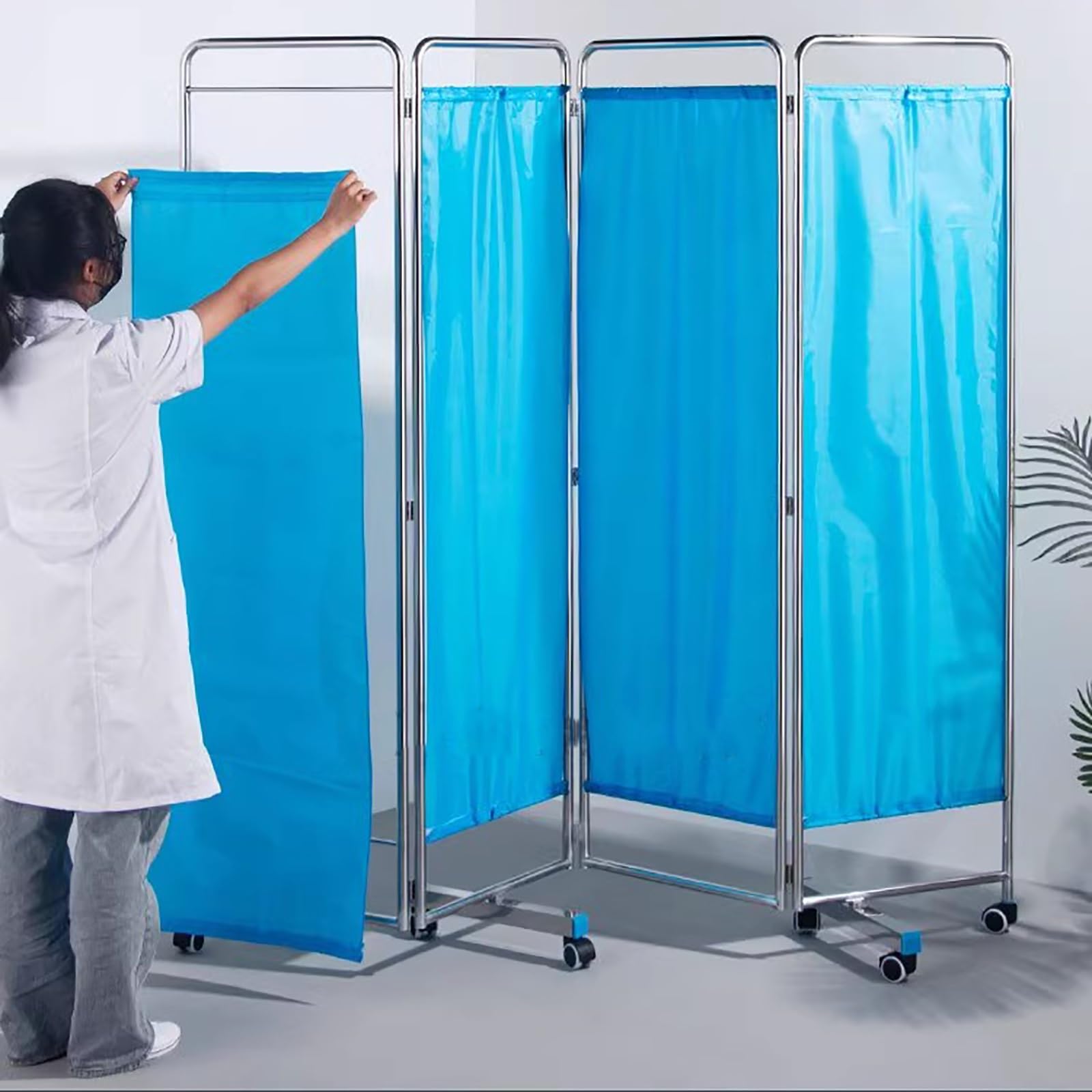 Séparateur de pièce médicale pliable bleu à 4 panneaux