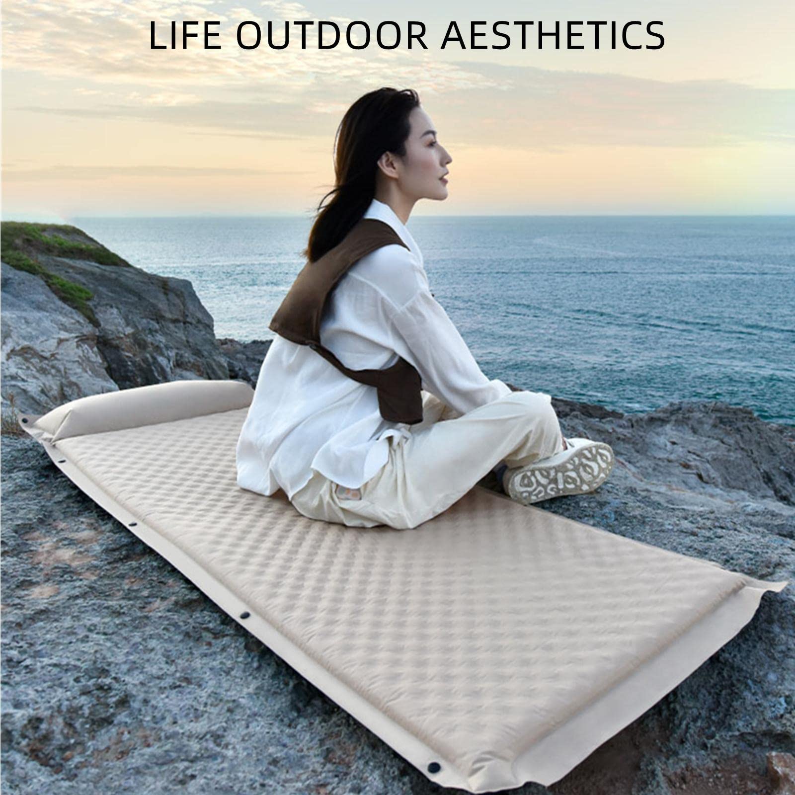 Coussin Gonflable De Camping, Coussin De Camping Auto - Chargé, Coussin De Camping en PVC à Double Couche éPaissi, Silencieux, RéSistant à L'humidité Et à L'humidité Coussin De Camping Gonflable