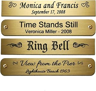 Engraved Plate, Custom Personalized, Brushed Gold Solid Brass Picture Frame Plaque Name Label Art Tag for Frame, with Adhesive Backing or Screws - Indoor use only, Made in USA, Size: 3" W x 1/2" H