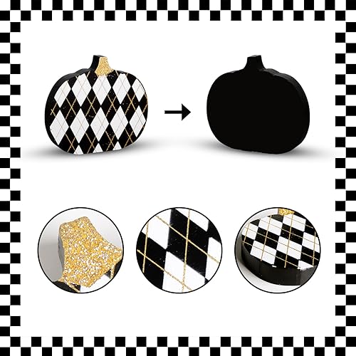 Miniatura 3 de Treory Decoraciones de mesa de Acción de Gracias decoración de bandeja escalonada de 6 quilates con calabaza blanca y negra, calabazas de otoño con