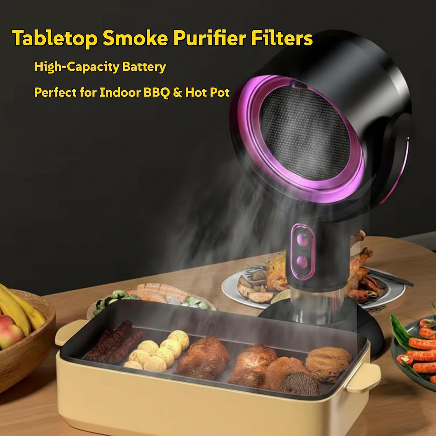 Purifier Indoor Smoke Fan, Smoke Away Purifier Fan, Tabletop Smoke Purifier Filters Portable Adjustable Angle, Removable Range, Compact & Portable for Indoor BBQ, Hot Pot, Kitchens (Gold)
