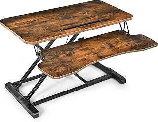 COSTWAY Height Adjustable Standing Desk, Single/Dual Tiered Sit Stand Converter Lifting Table, Ergonomic Home Office Study Riser Workstation for Monitor Computer (80 x 64 x 11-50cm, Rustic Brown)