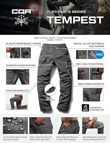 Miniatura 8 de CQR Pantalones tácticos Flex elásticos para hombre resistentes al agua pantalones cargo Ripstop ligeros EDC para senderismo y trabajo