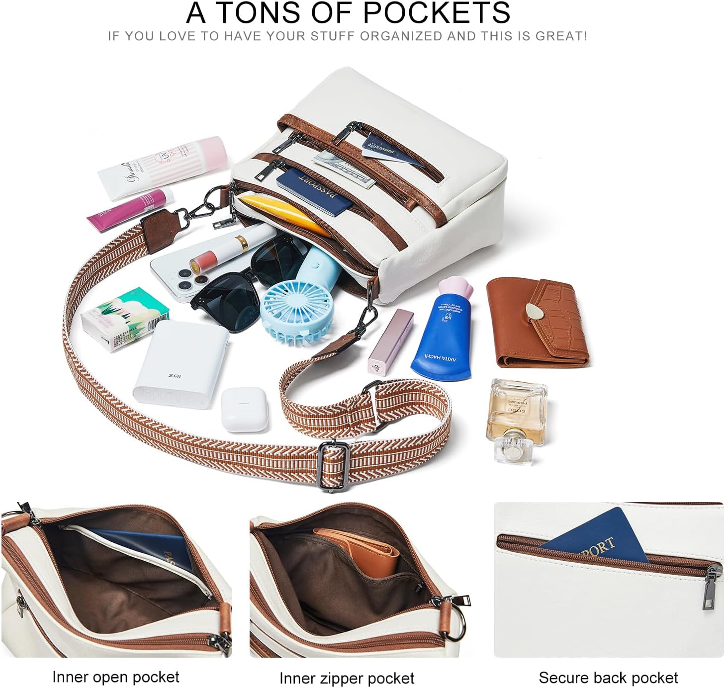 Bluome Crossbody Purses for Women, Medium Large Faux Leather Crossbody Bags Lightweight Sling Bag Shoulder Handbags - Image 4