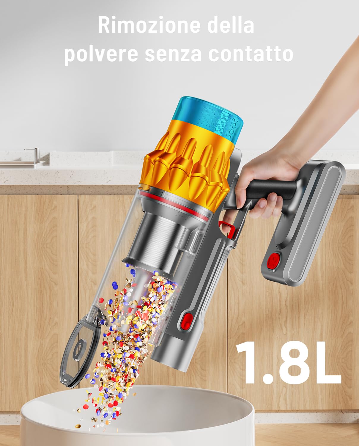 Aspirapolvere Senza Fili, 650W/55KPA/70Mins Scopa Elettrica Senza Fili Potente Verticale Antigroviglio, Raccoglipolvere Senza Contatto da 1,8L, Spazzola Anti-groviglio con Luce Verde(Blu)