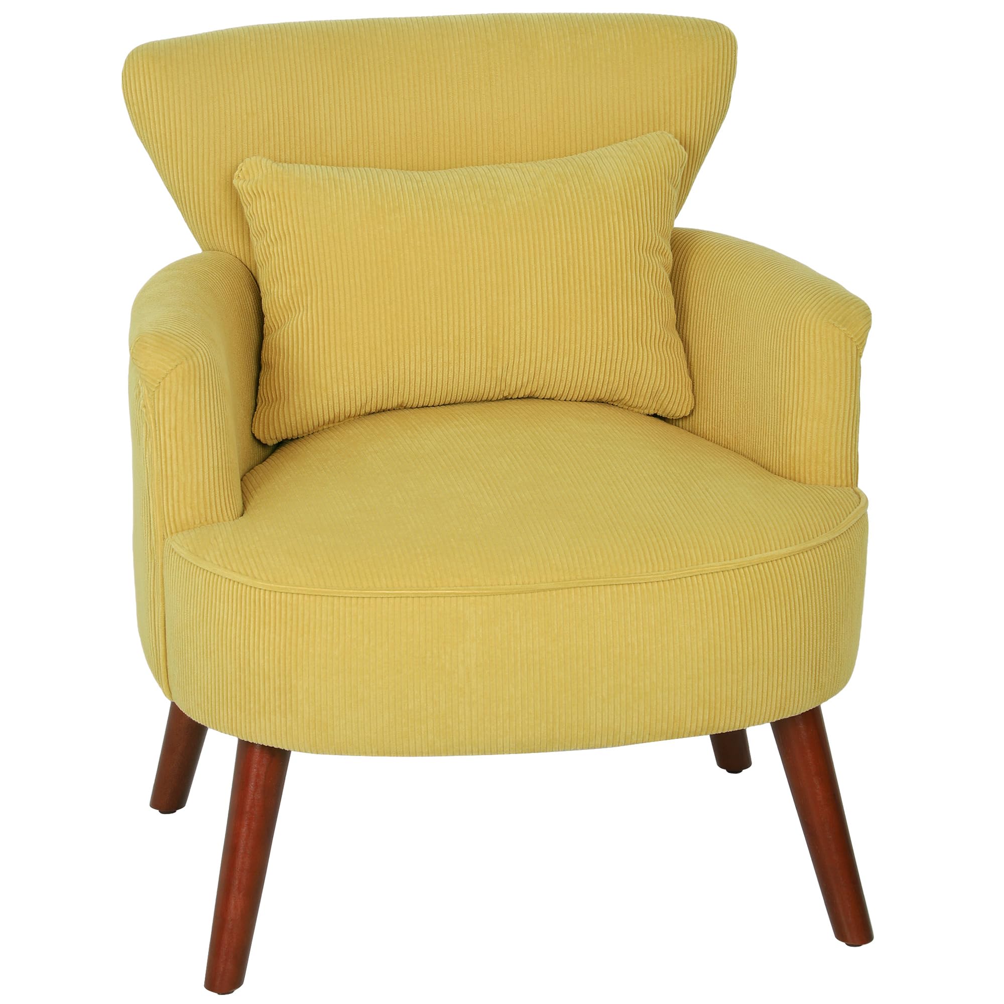 HOMCOM Sessel Loungesessel mit Armlehnen, Polstersessel mit Kissen Armlehnensessel mit Kordoptik, Holzbeine Lesesessel für Wohnzimmer, Schlafzimmer, Gelb