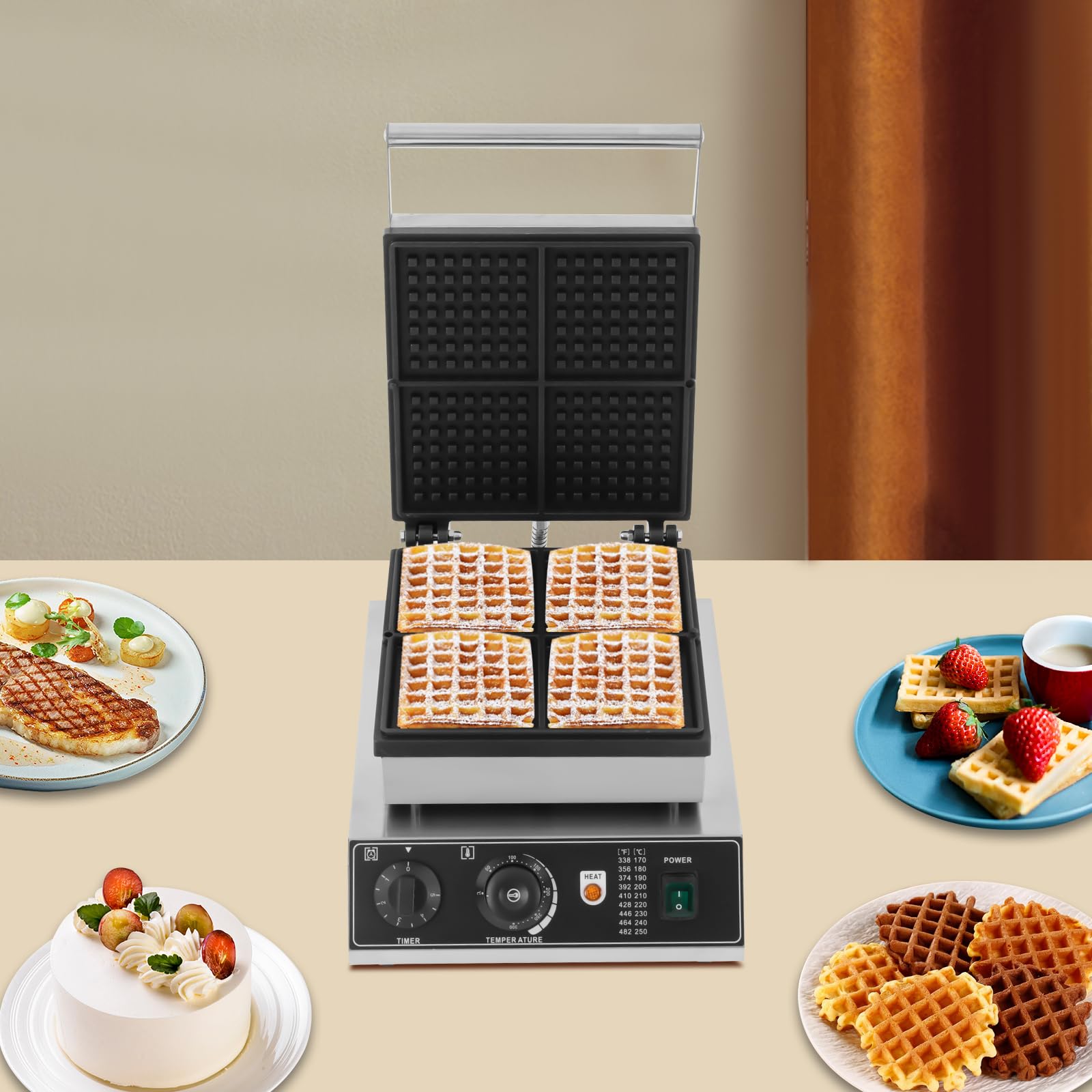 Piastra per waffle belga, macchina per waffle con anti-trabocco, per panini e cialde commerciali, griglia elettrica rettangolare, antiaderente, per waffle e panini