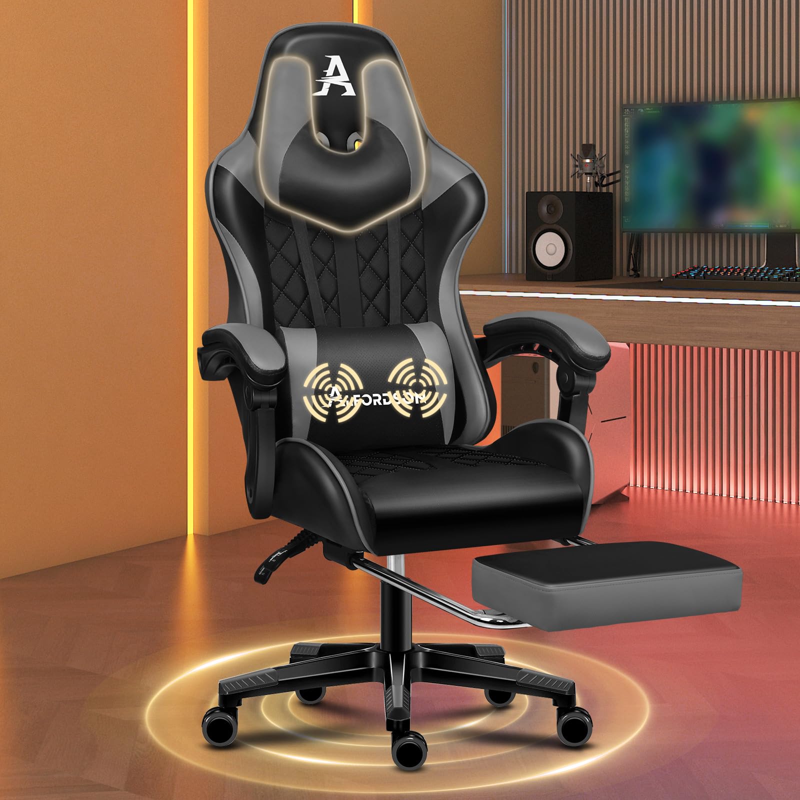 ALFORDSON Comfortabele gaming en bureaustoel, geïntegreerde voetensteun, lendenkussen, 150° kantelverstelling, leren stoel met hoge rugleuning, ondersteunt tot 180 kg, roze ALFORDSON Comfortabele gaming en bureaustoel, geïntegreerde voetensteun, lendenkussen, 150° kantelverstelling, leren stoel met hoge rugleuning, ondersteunt tot 180 kg, roze