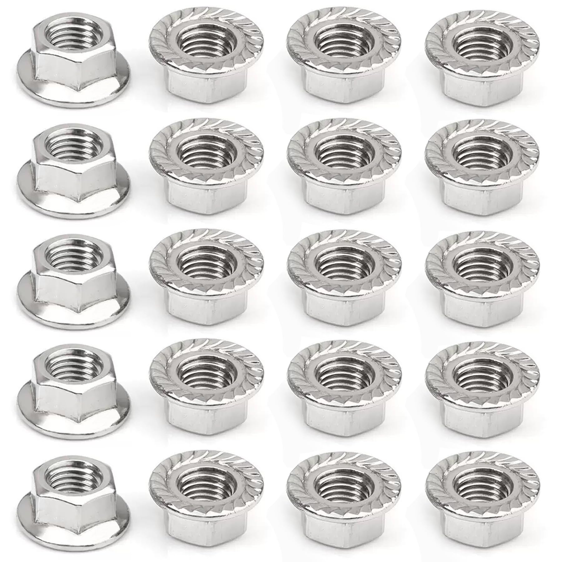 Kiyraglo M10 Fine Thread Flange Nuts 304 Stainless Steel Hex Lock Nuts for Automotive Machinery & DIY Projects, M10 × 1.25mm x 20pcs