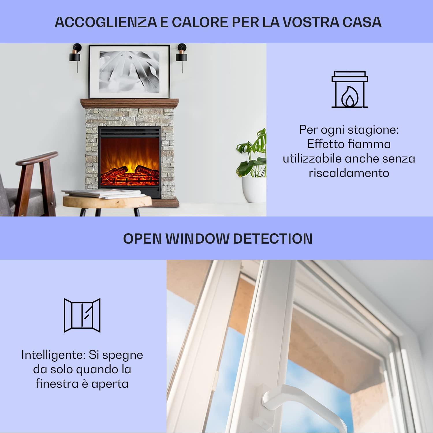 Klarstein Deko Kamin mit LED-Flammen, Elektro Kamin mit Heizung, 1800W Elektrischer Kamin, Sparsamer Kamin Elektrisch, Wandkamin mit Fernbedienung & Timer, Elektrische Kamine mit MDF-Gehäuse