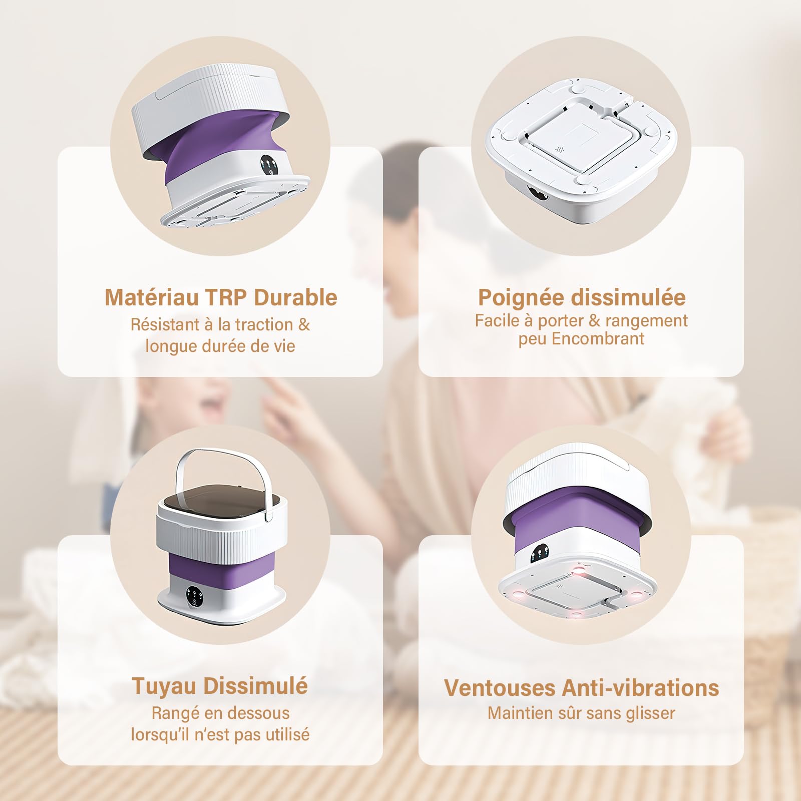 Mini machine à laver pliable portable – Machine à laver pliable de 10 l avec fonction essorage, écran tactile et 3 modes de lavage, machine à laver portable de camping pour voyages, étudiants