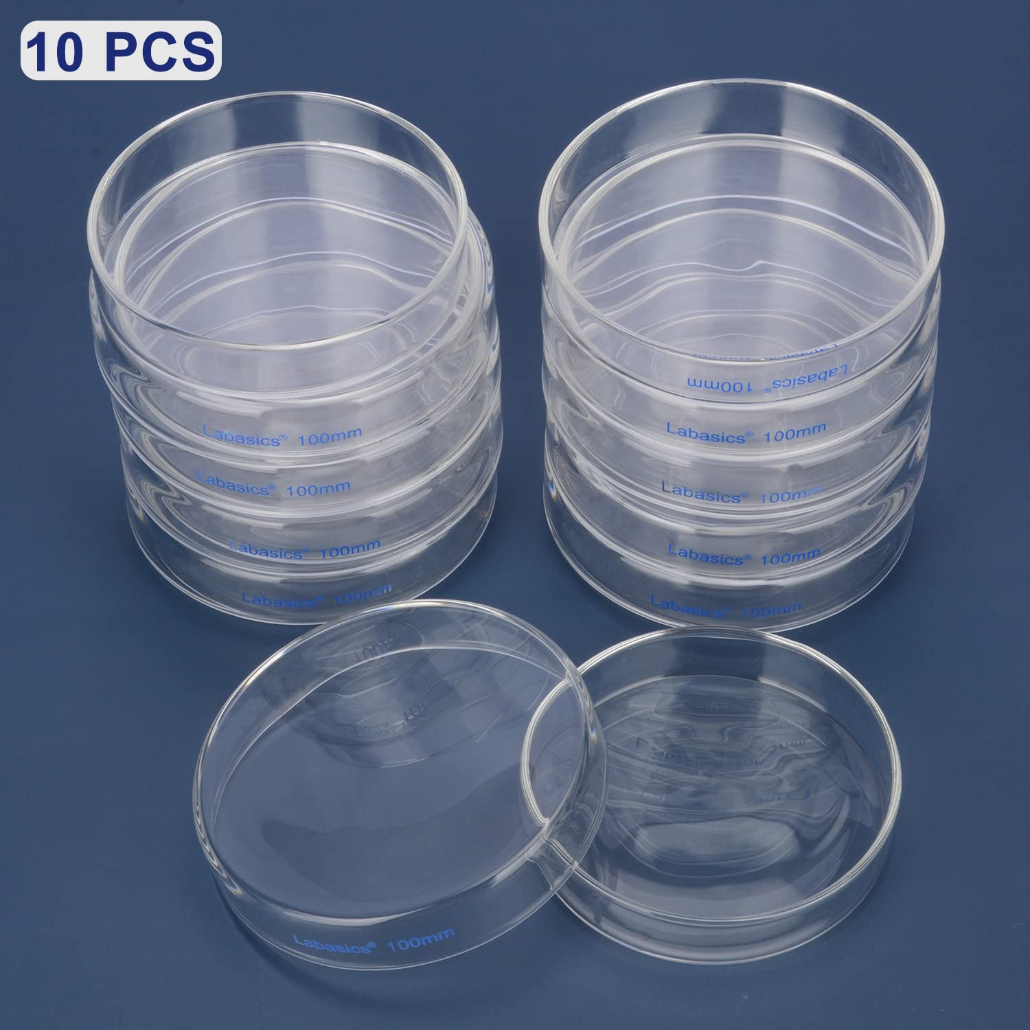 Labasics 10pk Platos de Vidrio Petri, 100 x 20 mm Esterilizable en Autoclave Platos de Cultivo Celular de Vidrio de Borosilicato Placas de Petri con Tapa Claro para Laboratorio