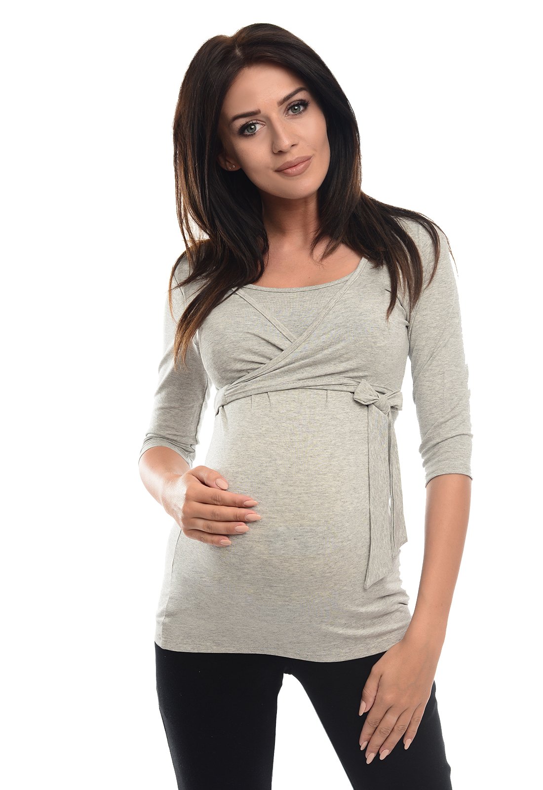 Purpless Maternity 2in1 Pregnancy and Nursing Wrap Top 3/4 Sleeved Tunic for Pregnant and Breastfeeding Women 7035 — view 14